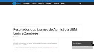 
                            5. Resultados dos Exames de Admisão à UEM, Lúrio e Zambeze