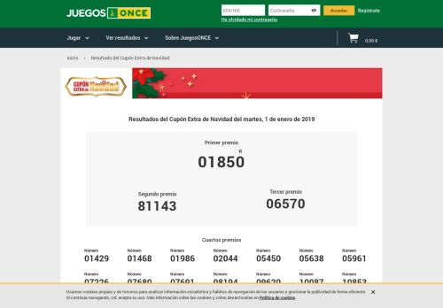 
                            2. Resultados Sorteo de Navidad de la ONCE 2019 - JuegosONCE