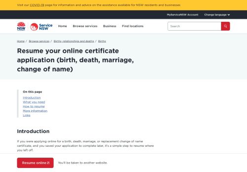 
                            7. Resume your online certificate application (birth, death, marriage ...