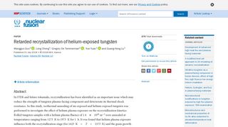 
                            11. Retarded recrystallization of helium-exposed tungsten - IOPscience