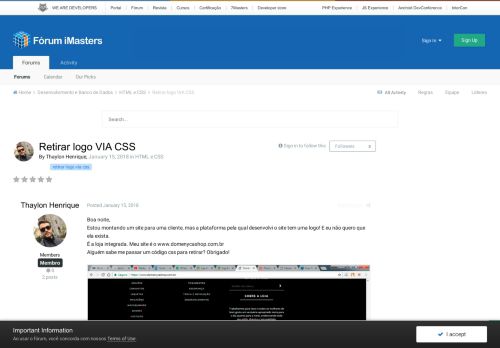 
                            13. Retirar logo VIA CSS - HTML e CSS - Fórum iMasters