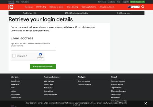 
                            10. Retrieve your login details - IG.com