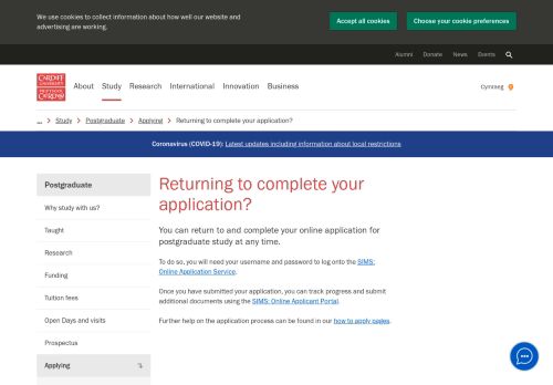 
                            2. Returning to complete your application? - Study - Cardiff University