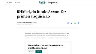 
                            10. RHMed, do fundo Axxon, faz primeira aquisição | Valor Econômico