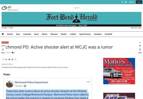 
                            13. Richmond PD: Active shooter alert at WCJC was a rumor | Free ...