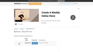 
                            2. Ricoh - Aficio MP 161 default passwords