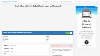 
                            3. Ricoh Aficio MPC5501 Default Router Login and Password - Clean CSS