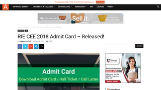 
                            7. RIE CEE 2018 Admit Card – Released! | AglaSem Admission