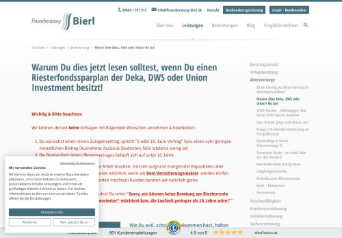 
                            11. Riester über Deka, DWS oder Union? No Go! | Finanzberatung Bierl