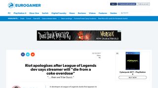 
                            11. Riot apologises after League of Legends dev says streamer will 
