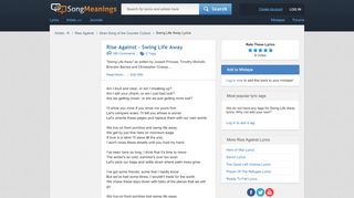 
                            8. Rise Against - Swing Life Away Lyrics | SongMeanings