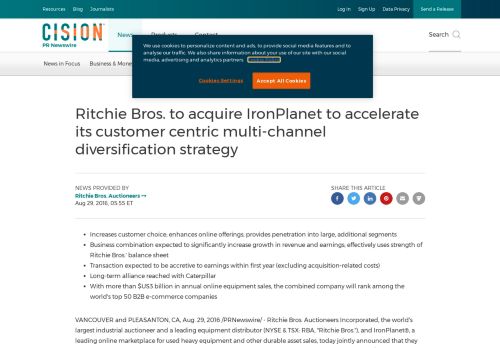 
                            11. Ritchie Bros. to acquire IronPlanet to accelerate its ...