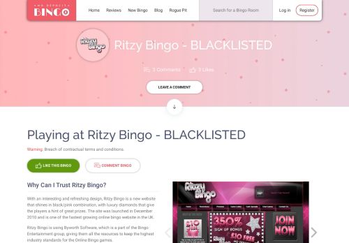 
                            10. Ritzy Bingo - BLACKLISTED | Bingo Review - No Deposit Bingo