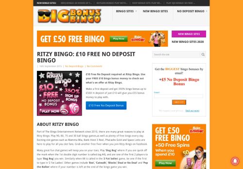 
                            4. Ritzy Bingo: £10 FREE No Deposit Bingo - Big Bonus Bingo Sites