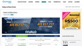 
                            4. Rivalo é Confiavel - Bônus R$777 + Rodadas Grátis, Apostas e Casino