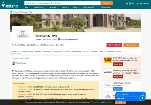 
                            7. RK University - RKU, Rajkot - Courses, Placement Reviews, Ranking ...