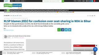 
                            10. RLSP blames JD(U) for confusion over seat-sharing in NDA in Bihar ...