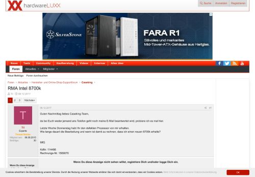 
                            9. RMA Intel 8700k - Forum de Luxx