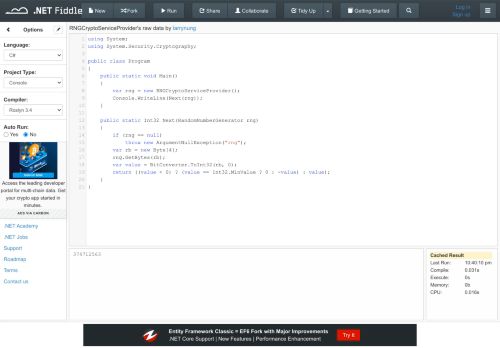 
                            5. RNGCryptoServiceProvider's raw data | C# Online Compiler | .NET ...