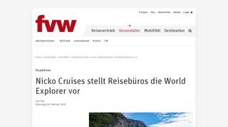 
                            13. Roadshow: Nicko Cruises stellt Reisebüros die World Explorer vor - fvw