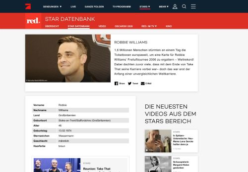 
                            10. Robbie Williams - Infos, Biographie und Steckbrief - ProSieben