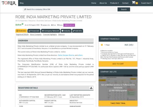 
                            10. Robe India Marketing Private Limited - Financial Reports, Balance ...
