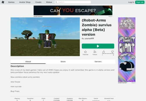 
                            12. (Robot-Arms Zombie) survius alpha [Beta] version - Roblox