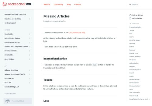 
                            9. Rocket.Chat Documentation - In depth missing articles list