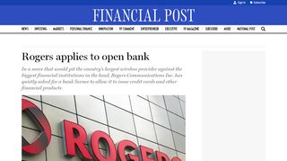 
                            12. Rogers applies to open bank | Financial Post