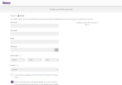 
                            6. Roku | Create a Roku account