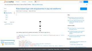 
                            2. Role based login with dropdownlist in asp.net webforms - Stack ...