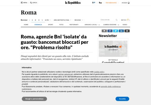 
                            13. Roma, agenzie Bnl 'isolate' da guasto: bancomat bloccati per ore ...