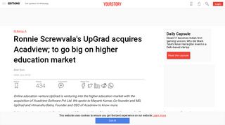 
                            8. Ronnie Screwvala's UpGrad acquires Acadview; to go big on higher ...