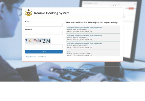 
                            10. Room e-Booking System | Sign In - Kerajaan Negeri Kelantan