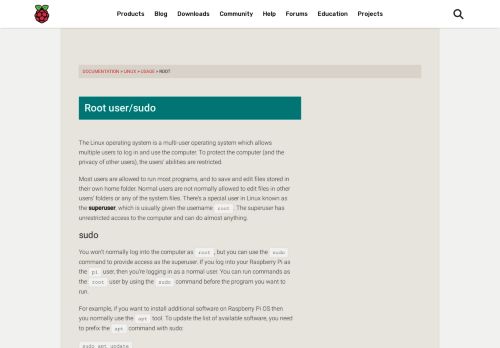 
                            2. Root user/sudo - Raspberry Pi Documentation