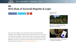 
                            6. ROS (Rule of Survival) Register & Login - Rules of Survival Game