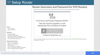 
                            3. Router Username and Password for OTE Routers - SetupRouter