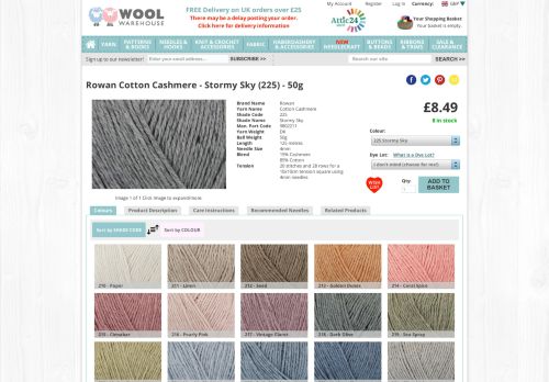 
                            10. Rowan Cotton Cashmere - Stormy Sky (225) - 50g - Wool Warehouse ...