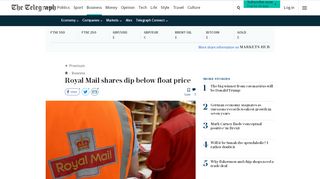 
                            10. Royal Mail shares dip below float price - The Telegraph