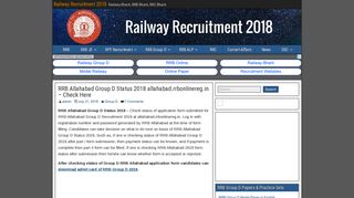 
                            4. RRB Allahabad Group D Status 2018 allahabad.rrbonlinereg.in ...
