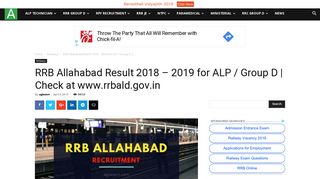 
                            11. RRB Allahabad Result 2018 – 2019 for ALP / Group D | Check at www ...