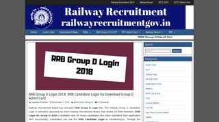 
                            9. RRB Group D Login 2018: RRB Candidate Login for Admit Card