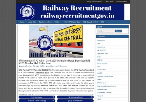 
                            12. RRB Mumbai Admit Card 2018-19 Released for rescheduled Exam ...