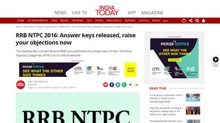 
                            7. RRB NTPC 2016: Answer keys released, raise your objections now ...