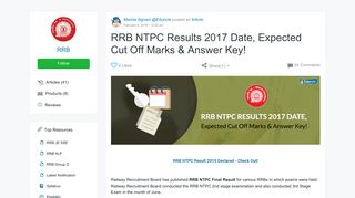 
                            10. RRB NTPC Results 2017 Date, Expected Cut Off Marks & Answer Key!