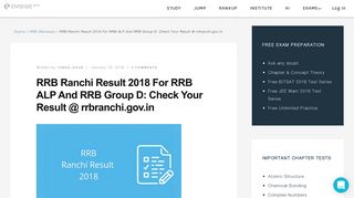 
                            8. RRB Ranchi Result 2018 For RRB ALP And RRB Group D: Check ...