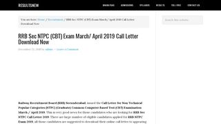 
                            8. RRB Sec NTPC (CBT) Exam March/ April 2019 Call Letter ...