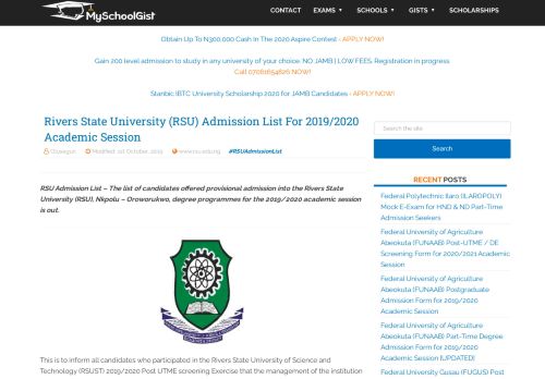 
                            7. RSU Admission List For 2018/2019 Academic Session - MySchoolGist