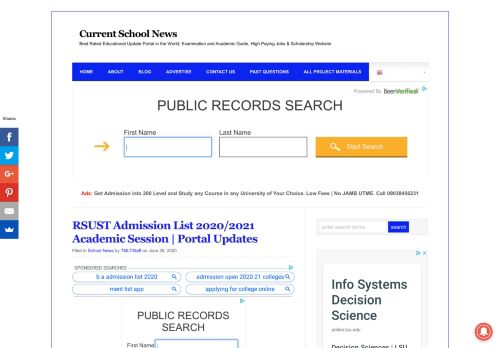 
                            9. RSUST Admission List 2018/2019 and How to Check. : Current School ...