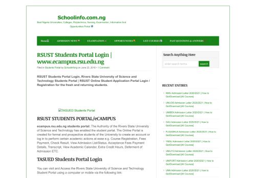 
                            8. RSUST Students Portal Login | www.ecampus.rsu.edu.ng - Schoolinfo ...